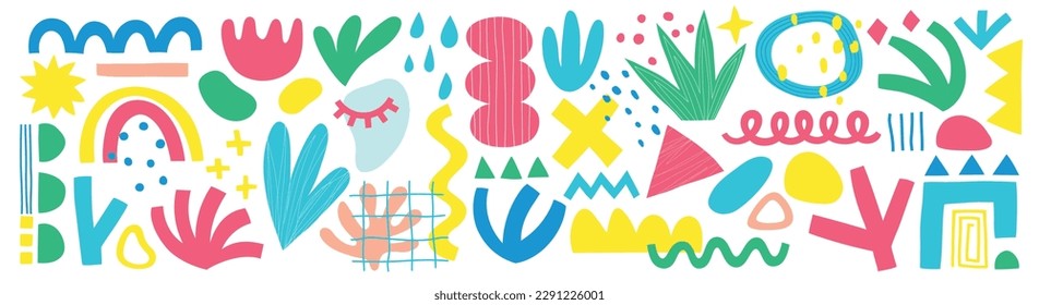 Abstract design set, trendy graphic elements, hand drawn collection. Vector illustration.