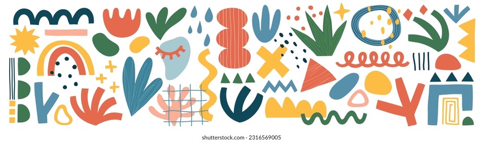 Abstract design set, trendy graphic elements, hand drawn collection. Vector illustration.