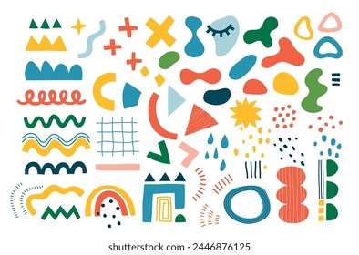 Abstract design set, trendy graphic elements, hand drawn collection. Vector illustration.
