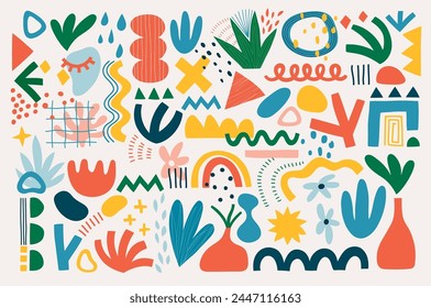 Abstract design set, trendy graphic elements, hand drawn collection. Vector illustration.