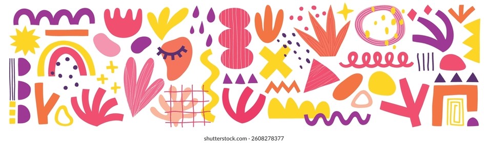 Abstract design set, trendy graphic elements, hand drawn collection. Vector illustration.