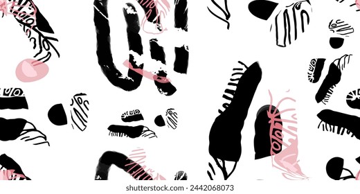 Abstract design and shape doodle seamless pattern. Hand-drawn minimal abstract organic pattern. Trendy collage contemporary print. Vector illustration