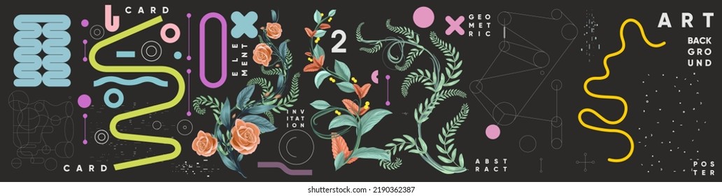 Abstract design and shapes vectors. Set of elements for design. Vector illustrations. Bauhaus style and floral elements. 