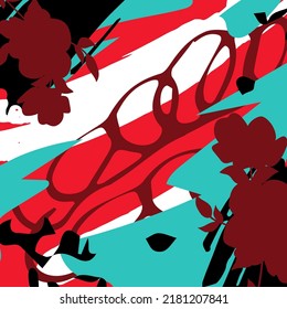 Abstract design for shawl, scarf, hijab, pareo, plaid, bandana. Modern square print for textile in grunge style. Dynamic background with brush strokes.