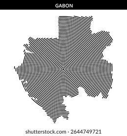 Abstract design showcases the outline of Gabon with circular patterns.