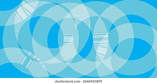 Projeto abstrato mostrando linhas geométricas brancas entrelaçadas formando um padrão complexo contra um fundo azul vívido, transmitindo modernidade, simetria e criatividade.