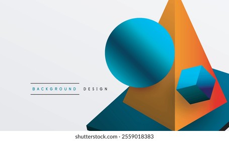 Abstract design showcasing isometric cubes, pyramids, squares, and spheres in a vibrant 3D layout. Modern and dynamic, perfect for tech, design, or futuristic themes