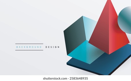 Abstract design showcasing isometric cubes, pyramids, squares, and spheres in a vibrant 3D layout. Modern and dynamic, perfect for tech, design, or futuristic themes