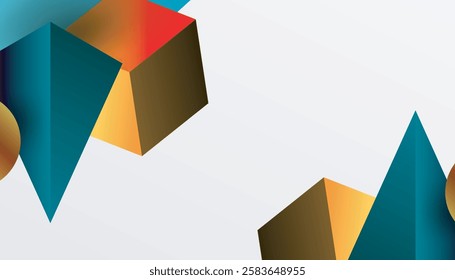 Abstract design showcasing isometric cubes, pyramids, squares, and spheres in a vibrant 3D layout. Modern and dynamic, perfect for tech, design, or futuristic themes