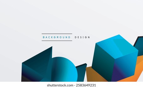 Abstract design showcasing isometric cubes, pyramids, squares, and spheres in a vibrant 3D layout. Modern and dynamic, perfect for tech, design, or futuristic themes