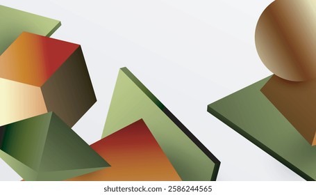 Abstract design showcasing isometric cubes, pyramids, squares, and spheres in a vibrant 3D layout. Modern and dynamic, perfect for tech, design, or futuristic themes