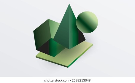 Abstract design showcasing isometric cubes, pyramids, squares, and spheres in a vibrant 3D layout. Modern and dynamic, perfect for tech, design, or futuristic themes