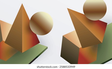 Abstract design showcasing isometric cubes, pyramids, squares, and spheres in a vibrant 3D layout. Modern and dynamic, perfect for tech, design, or futuristic themes