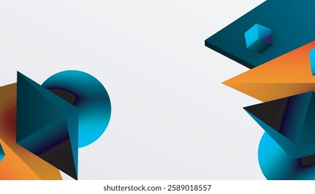 Abstract design showcasing isometric cubes, pyramids, squares, and spheres in a vibrant 3D layout. Modern and dynamic, perfect for tech, design, or futuristic themes