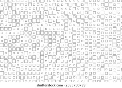 Abstract design showcasing a rhythmic arrangement of black squares in diverse sizes across a white surface.