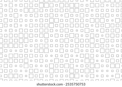 Abstract design showcasing a rhythmic arrangement of black squares in diverse sizes across a white surface.