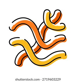 Diseño Abstractas que muestra líneas dinámicas enredadas en cálidos colores naranja y amarillo, creando un patrón divertido e irregular como doodle con una estética contemporánea sobre un fondo blanco