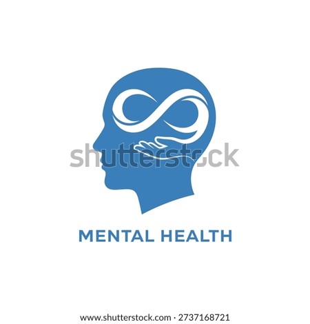 Abstract design with side profile of human head, illustrating concept of mental health support and endless mind