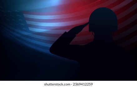 Abstraktes Design mit einer Silhouette eines Soldaten, US-Flagge auf dunklem Hintergrund.