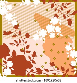Diseño abstracto de pañuelos de seda, chales, hijab, bandana y otros textiles. Impresión de moda con adornos florales.
