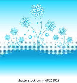 Abstract design with snowflakes. Text-space at the bottom.