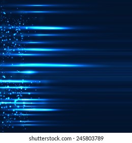Abstract design of sparkling rays on dark blue background.