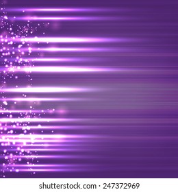 Abstract design of sparkling rays on purple background.