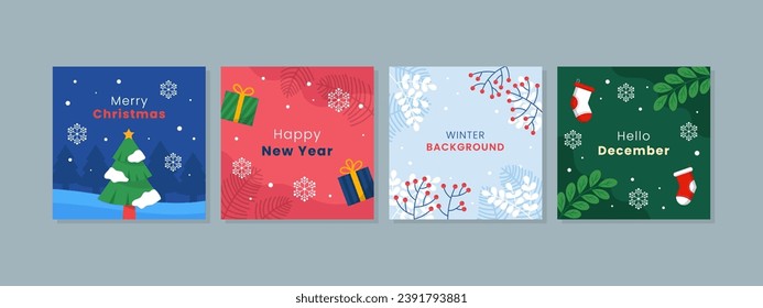 Abstract design square background social media for Christmas and New Year celebration. Winter Holidays square templates