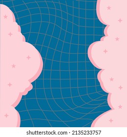 Plantilla cuadrada de diseño abstracto con nubes rosadas y curva de cuadrícula.
ilustraciones vectoriales