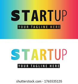 Abstract design of startup logo. Text character with letters in one font of different thicknesses. Rainbow gradient. Template banner, identity, logo for startup. Vector.
