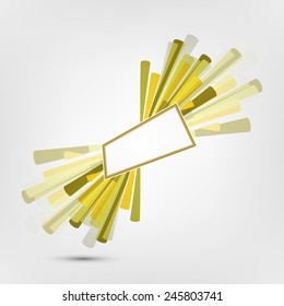 Abstract design of sticks with blank label for text on grey background.
