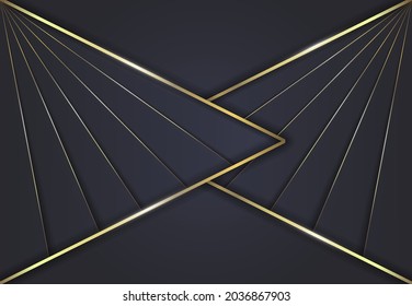 Abstract Design. Straight Gold Lines On A Dark Blue Background.