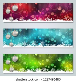 Abstract design style colorful Christmas banners with light effects vector templates