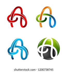abstract design style letter A, modern logotype with sharp colors and glossy effect, cool logo for communication company.