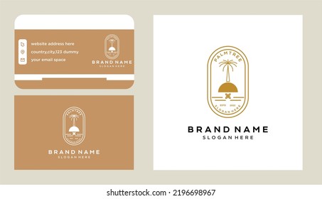 Abstract design summer logo template with palm trees and business card template.