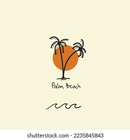 Abstract design summer logo template with palm trees. Modern minimal linear badge and emblem set for social media, vacations rentals and travel services