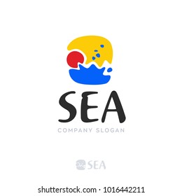 Abstract design of sun and sea icon logotype. Vector illustration
