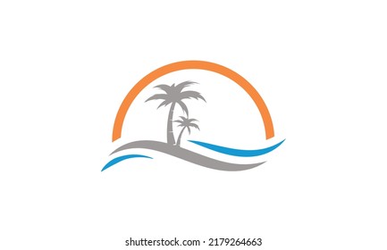 Abstract design of sun and sea icon. Vector illustration