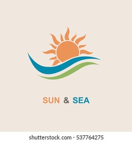 Abstract design of sun and sea icon. Vector illustration
