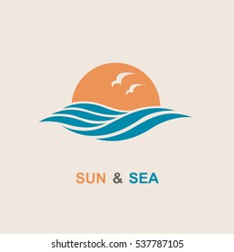 Abstract design of sun and sea icon. Vector illustration