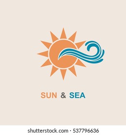 Abstract design of sun and sea icon. Vector illustration