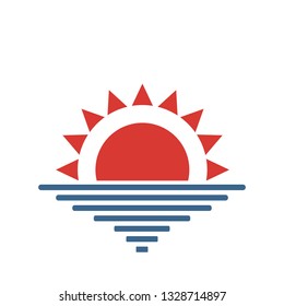 Abstract design of sun and sea. Wave water. Sea and sun icon. Summer symbol. vector illustration isolated on white .
