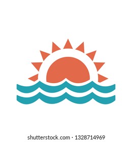 Abstract design of sun and sea. Wave water. Sea and sun icon. Summer symbol. vector illustration isolated on white .