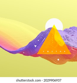 Abstract design of sun and wave. 3D background with place for your text. Design for banner, flyer, poster, cover or brochure.