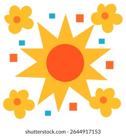 Abstract design with sunburst and flowers