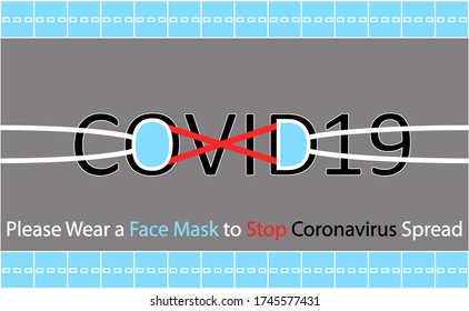 Abstract design of a surgical mask with recommendations of wearing a face mask and practicing social distancing to stop COVID-19. The distance between O and D letters represents social distancing.