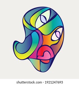 Abstraktes Design des Oberflächenporträts. Handgezeichnetes Gesicht mit einem Hauch von Kubismus in funky Farben. Concept Art kann für Mode, Schönheitspflege, Gesundheit und psychisches Wohlbefinden verwendet werden.