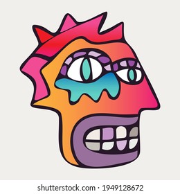 Diseño abstracto de retrato facial surrealista. Cara dibujada a mano con un toque de cubismo en colores divertidos. El arte conceptual se puede usar para la moda, el tratamiento de belleza, la salud y el bienestar mental.