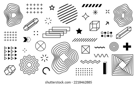  Símbolos de diseño abstracto y elementos. Conjunto De Formas Geométricas. Ilustración del vector