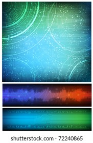 Abstract design, technology theme vector background and two horizontal banners. Eps10